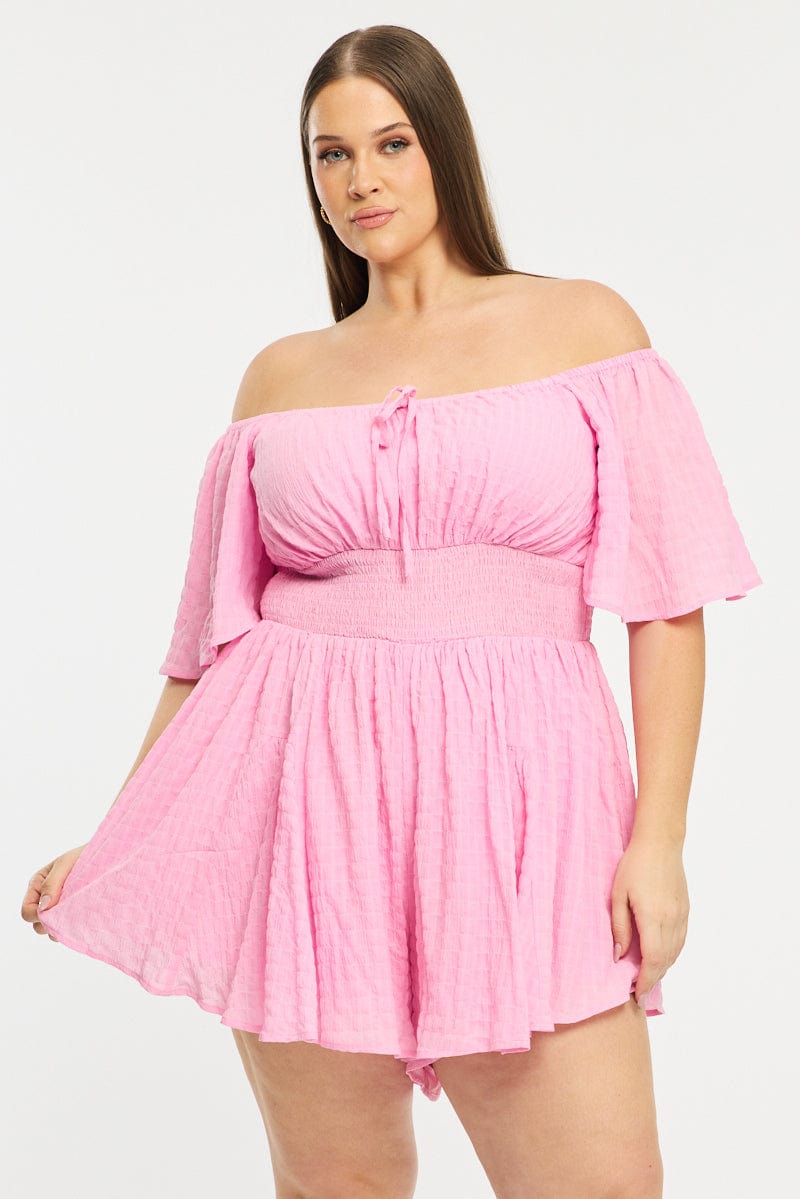 Pink Playsuit Short Sleeve Textured for YouandAll Fashion
