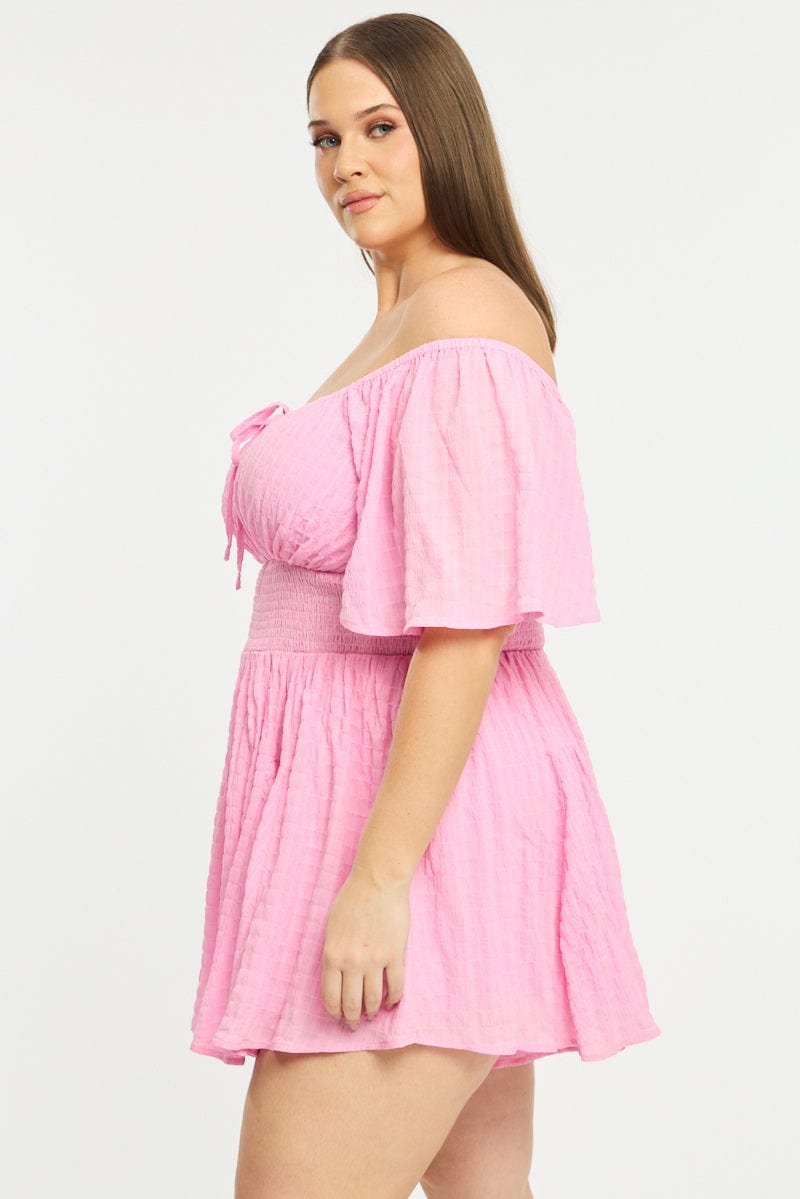 Pink Playsuit Short Sleeve Textured for YouandAll Fashion
