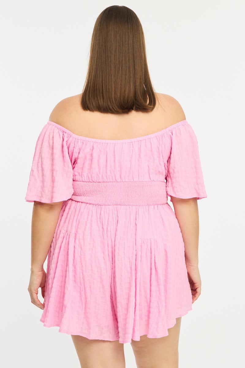 Pink Playsuit Short Sleeve Textured for YouandAll Fashion