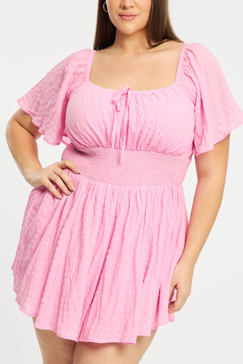 Pink Playsuit Short Sleeve Textured for YouandAll Fashion
