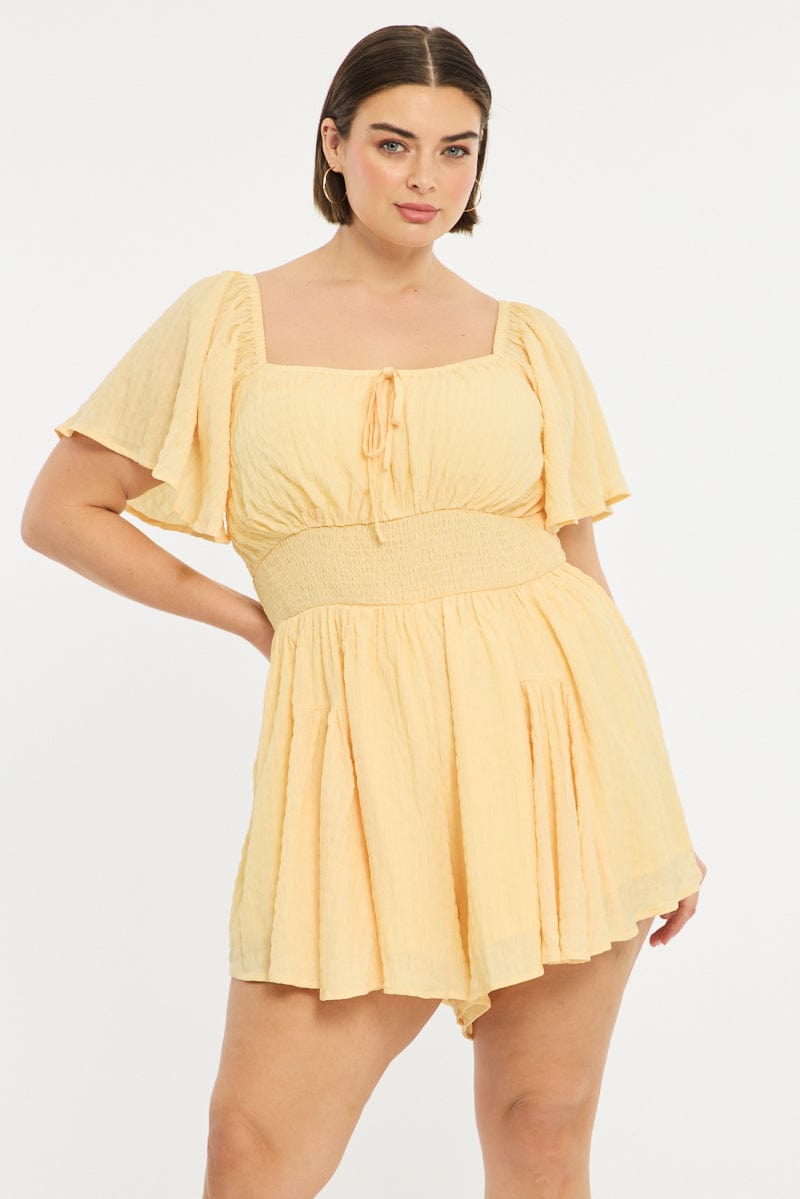 Yellow Playsuit Short Sleeve Textured for YouandAll Fashion