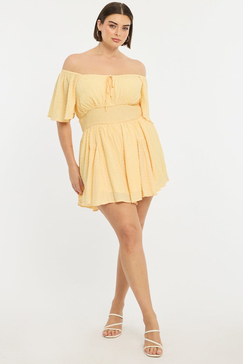 Yellow Playsuit Short Sleeve Textured for YouandAll Fashion