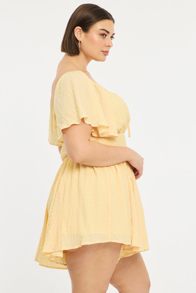 Yellow Playsuit Short Sleeve Textured for YouandAll Fashion