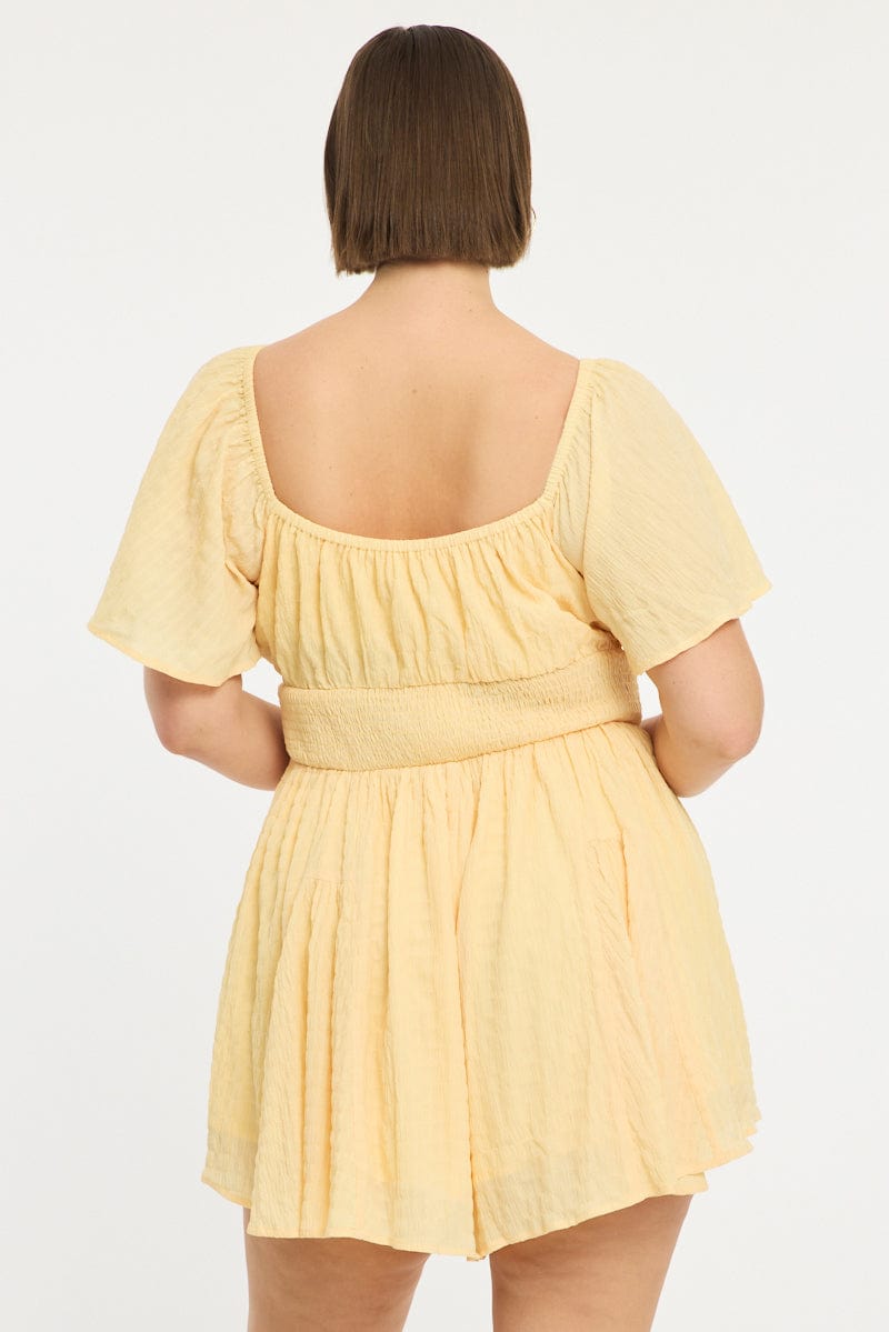 Yellow Playsuit Short Sleeve Textured for YouandAll Fashion