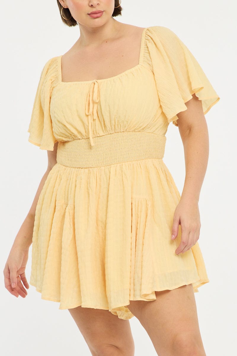 Yellow Playsuit Short Sleeve Textured for YouandAll Fashion
