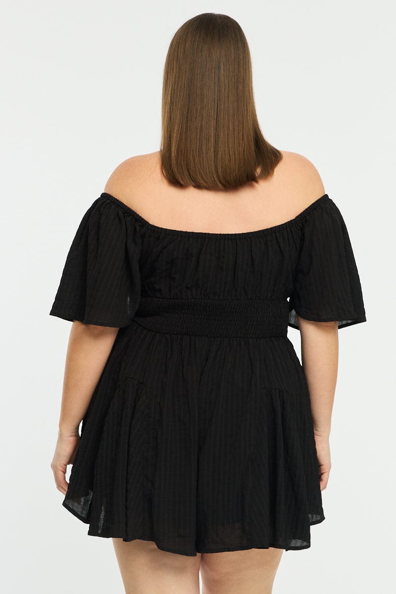 Black Playsuit Short Sleeve Textured for YouandAll Fashion