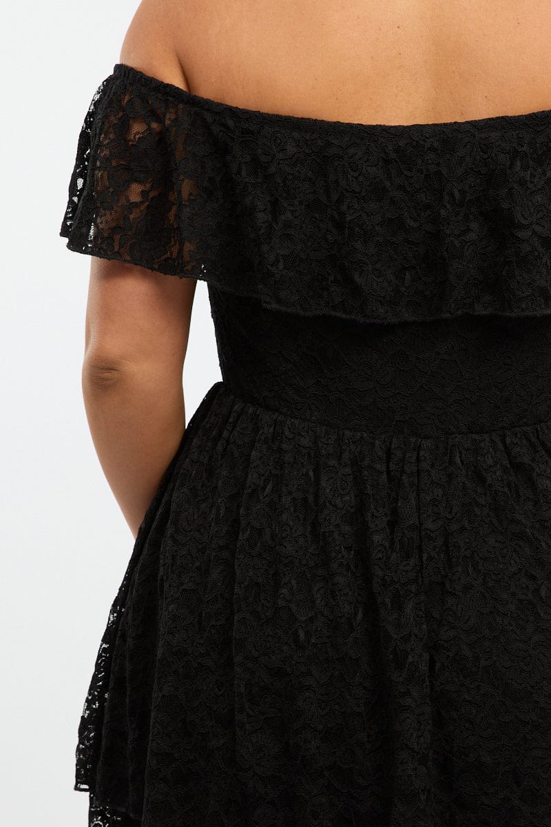 Black Playsuit Short Sleeve Off Shoulder Lace for YouandAll Fashion