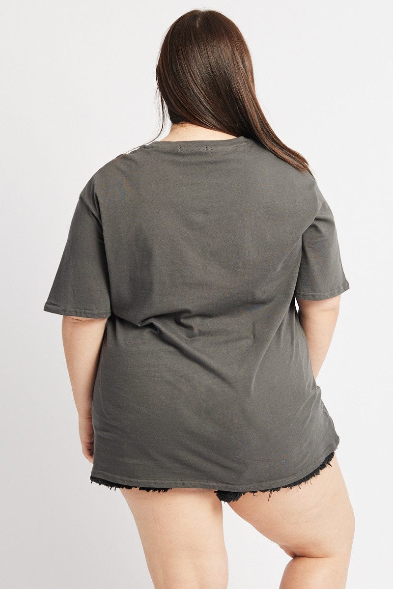 Grey Graphic T-shirt Short Sleeve Crew Neck for YouandAll Fashion