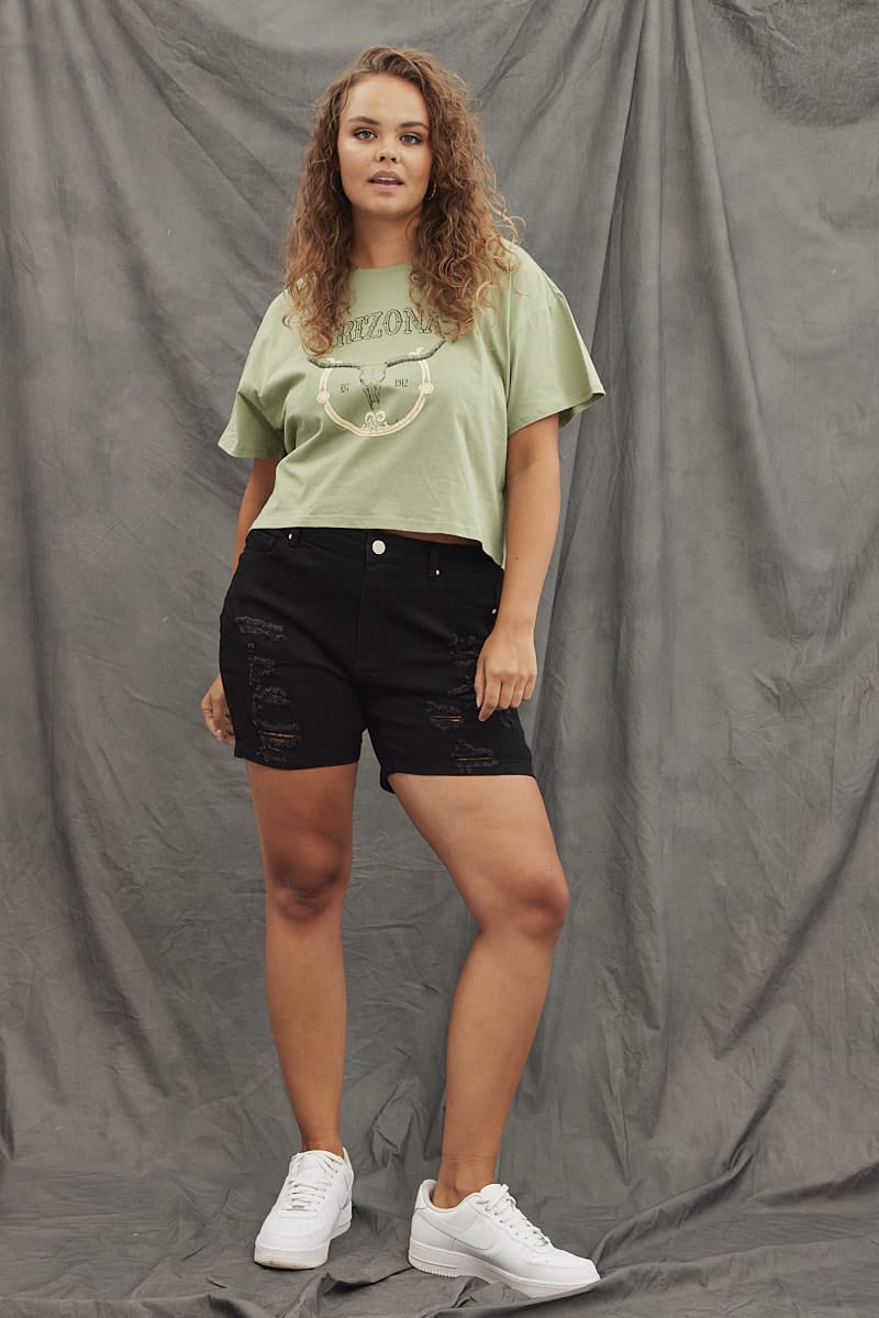 Green Graphic T-shirt Short Sleeve Arizona Western for YouandAll Fashion