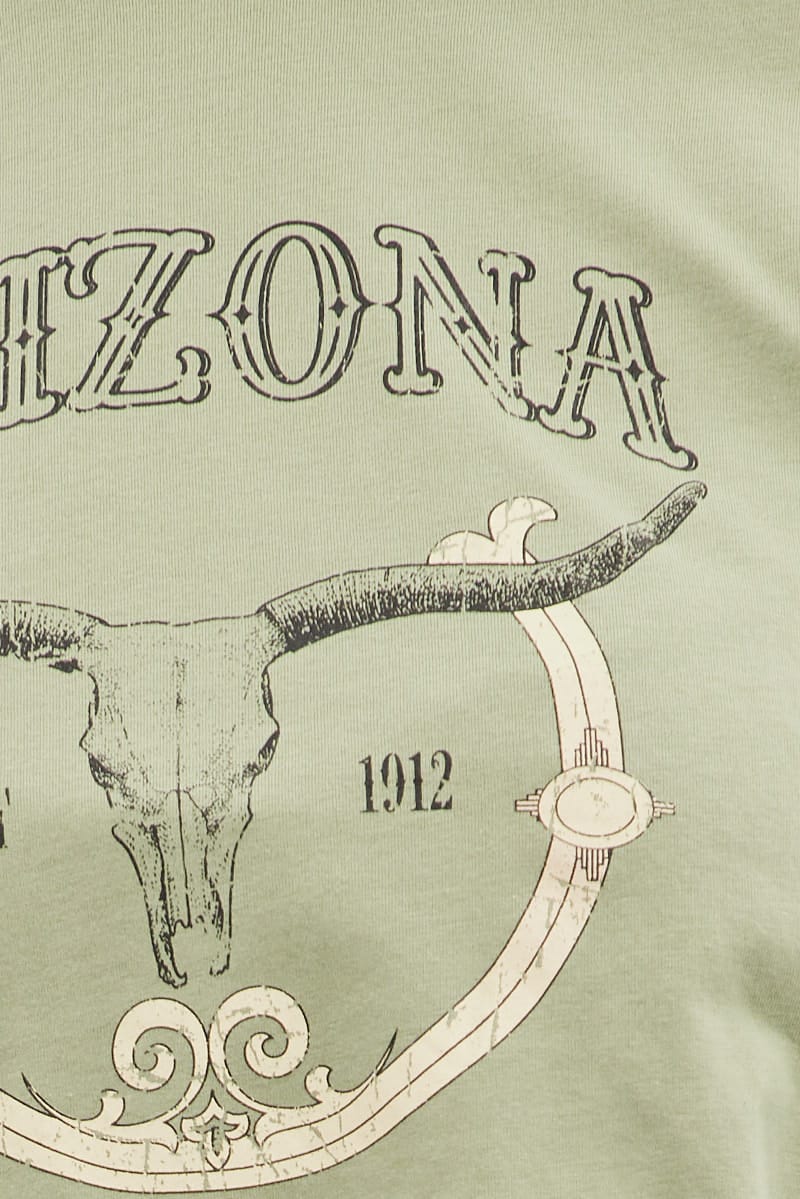 Green Graphic T-shirt Short Sleeve Arizona Western for YouandAll Fashion