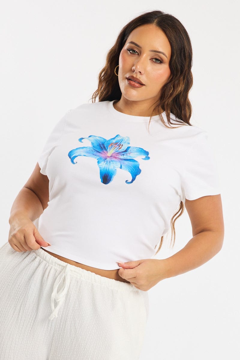 White Floral Baby Tee Short Sleeve for YouandAll Fashion