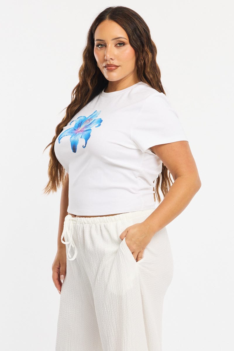 White Floral Baby Tee Short Sleeve for YouandAll Fashion