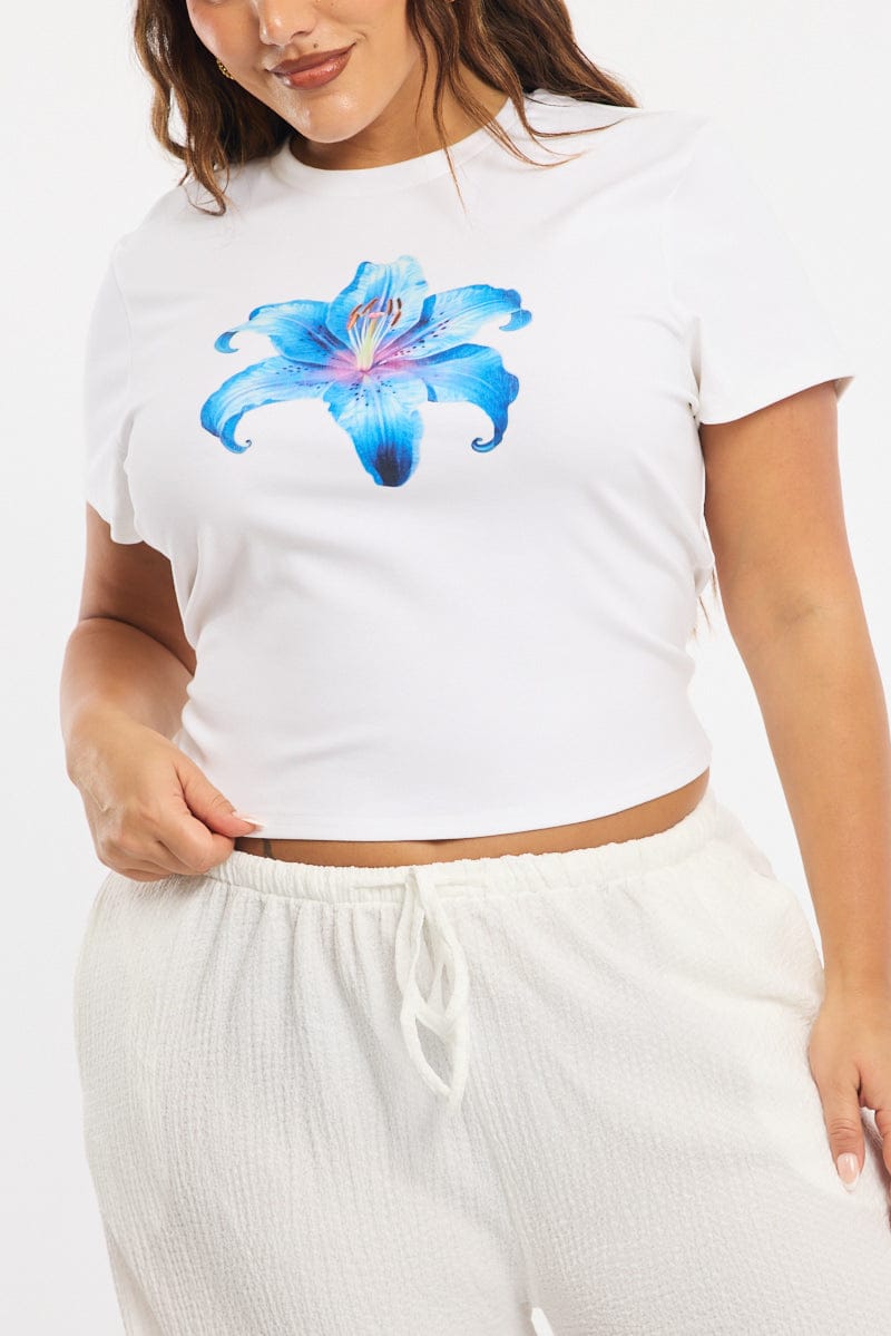 White Floral Baby Tee Short Sleeve for YouandAll Fashion