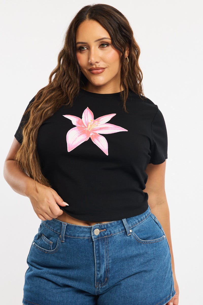 Black Floral Baby Tee Short Sleeve for YouandAll Fashion
