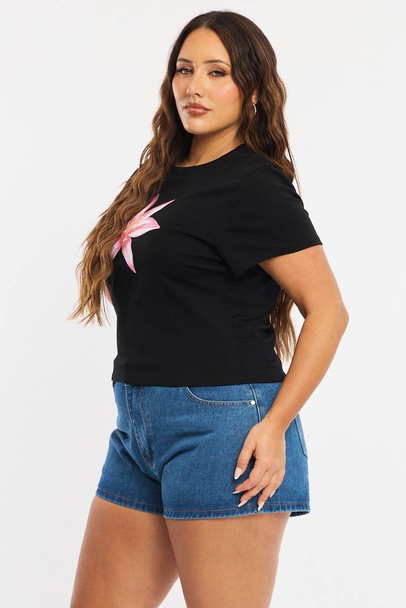 Black Floral Baby Tee Short Sleeve for YouandAll Fashion