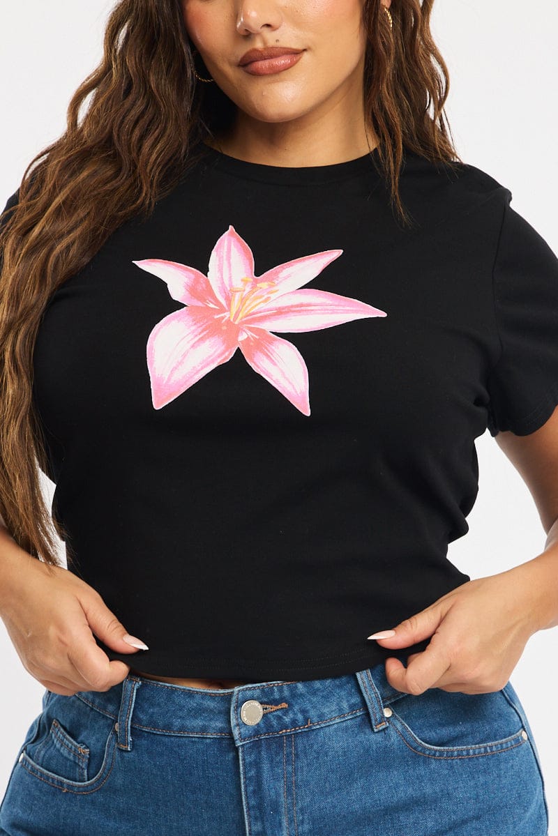 Black Floral Baby Tee Short Sleeve for YouandAll Fashion