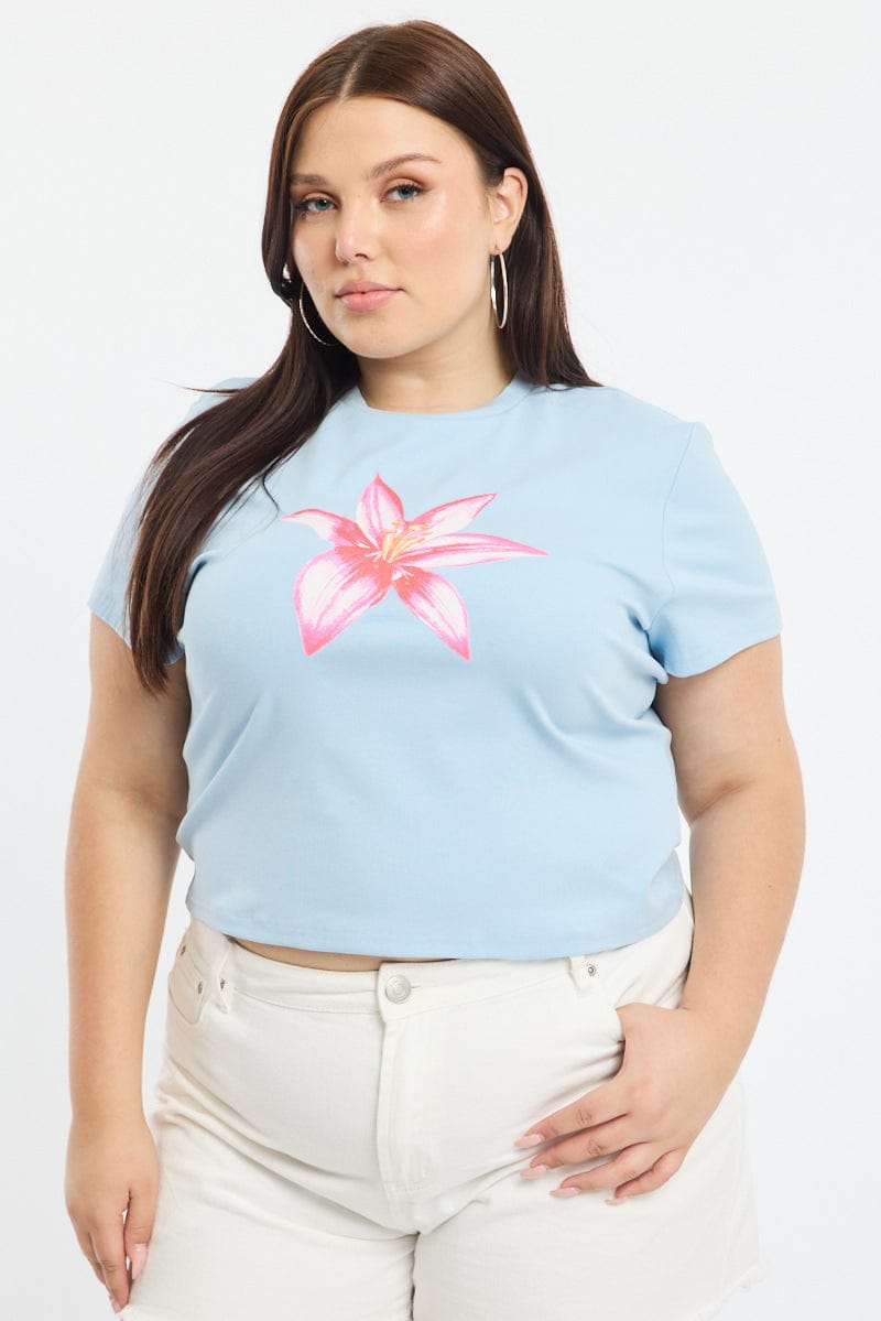Blue Floral Baby Tee Short Sleeve for YouandAll Fashion