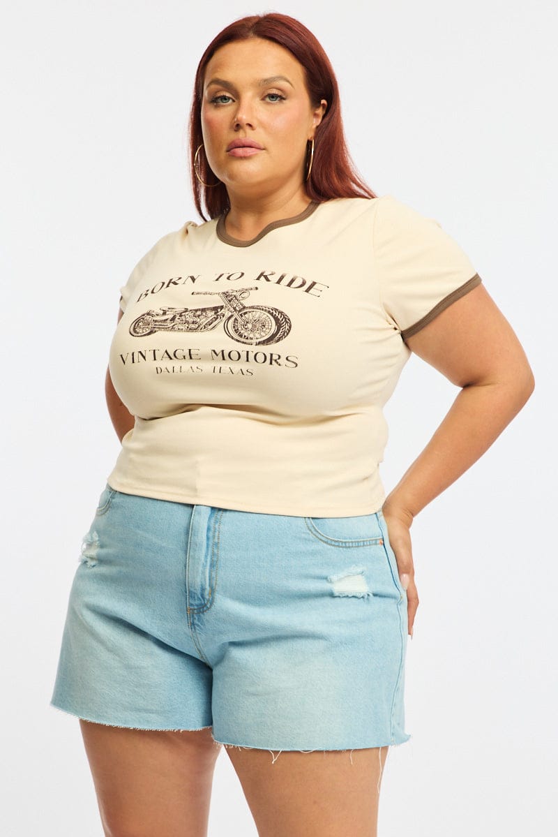 Beige Ride Baby Tee Short Sleeve for YouandAll Fashion