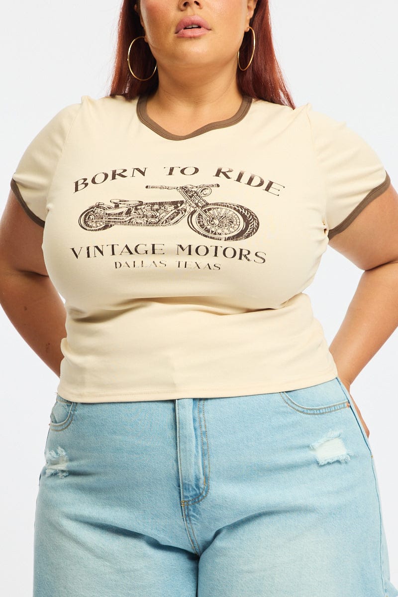 Beige Ride Baby Tee Short Sleeve for YouandAll Fashion