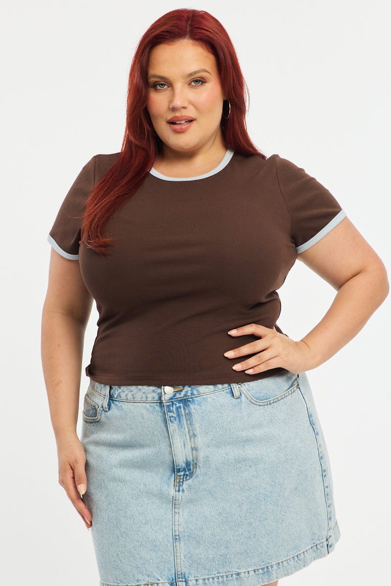 Brown Ringer Tee Short Sleeve for YouandAll Fashion