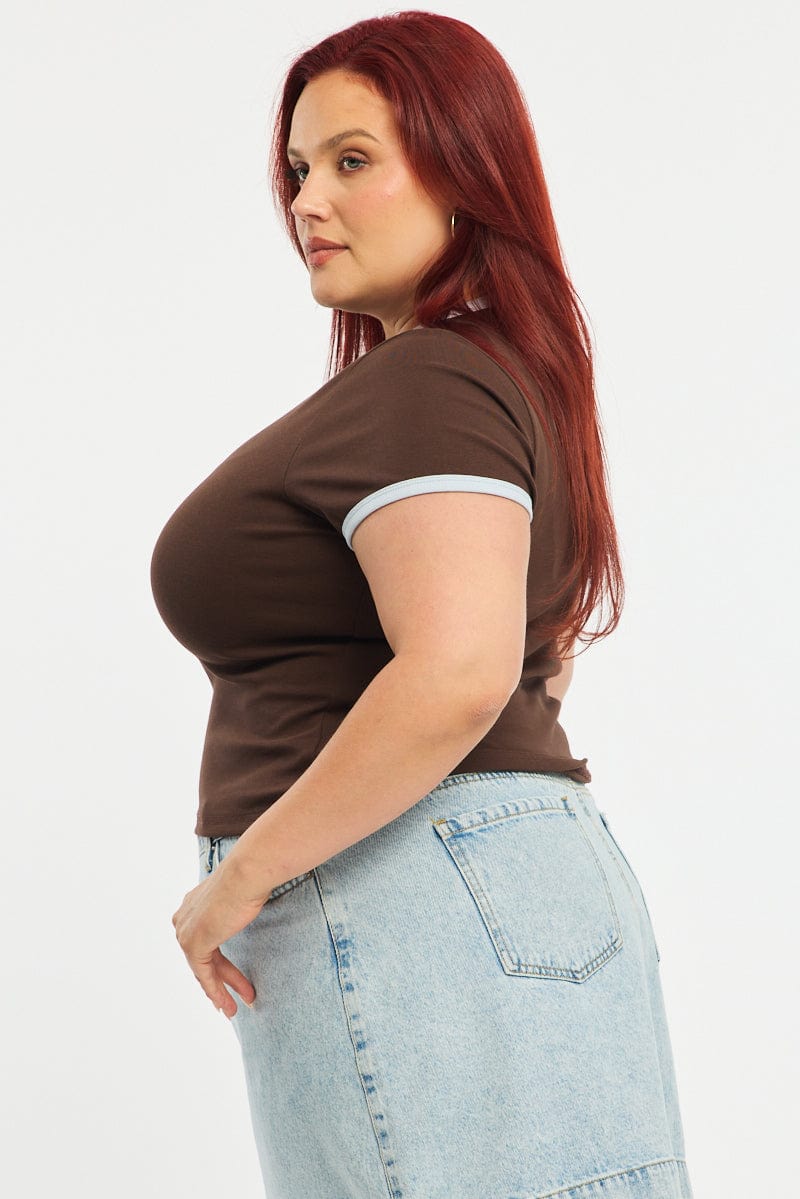 Brown Ringer Tee Short Sleeve for YouandAll Fashion