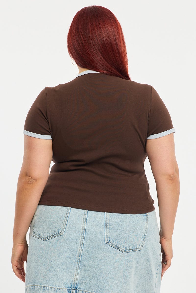 Brown Ringer Tee Short Sleeve for YouandAll Fashion