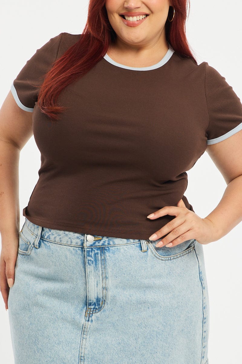 Brown Ringer Tee Short Sleeve for YouandAll Fashion