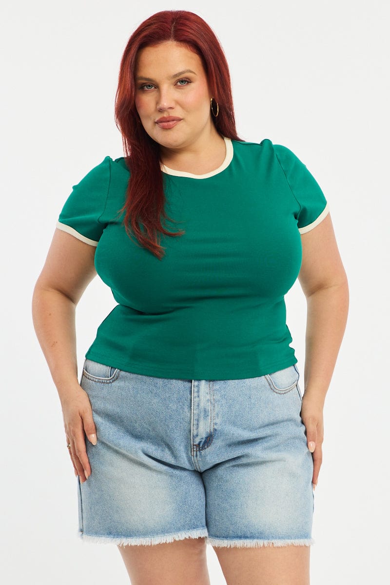 Green Ringer Tee Short Sleeve for YouandAll Fashion
