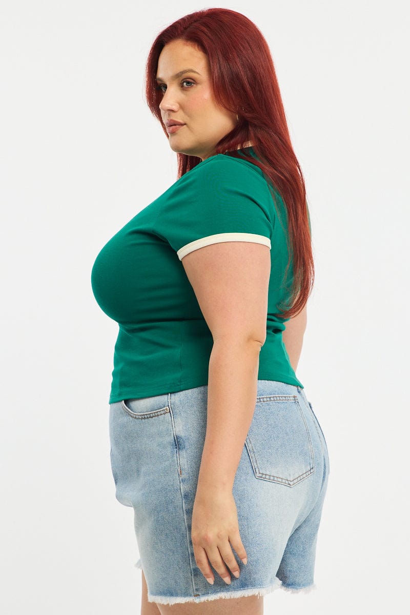 Green Ringer Tee Short Sleeve for YouandAll Fashion