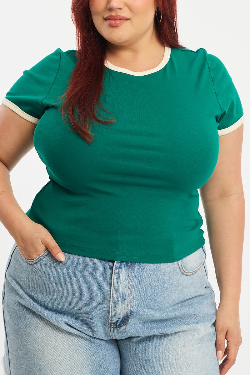 Green Ringer Tee Short Sleeve for YouandAll Fashion