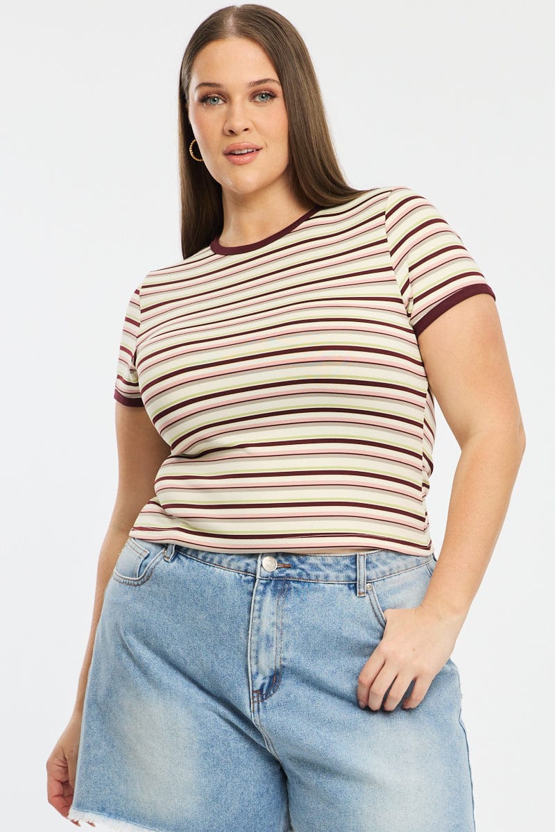 Multi Stripe Ringer Tee Short Sleeve for YouandAll Fashion