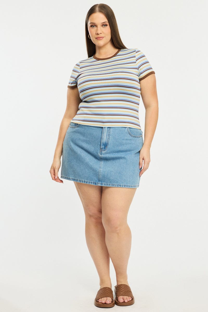 Blue Stripe Ringer Tee Short Sleeve for YouandAll Fashion