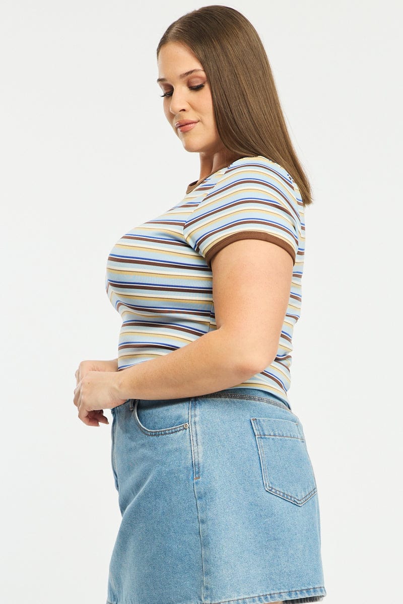Blue Stripe Ringer Tee Short Sleeve for YouandAll Fashion