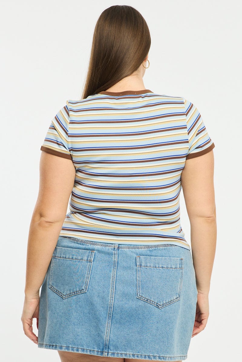 Blue Stripe Ringer Tee Short Sleeve for YouandAll Fashion