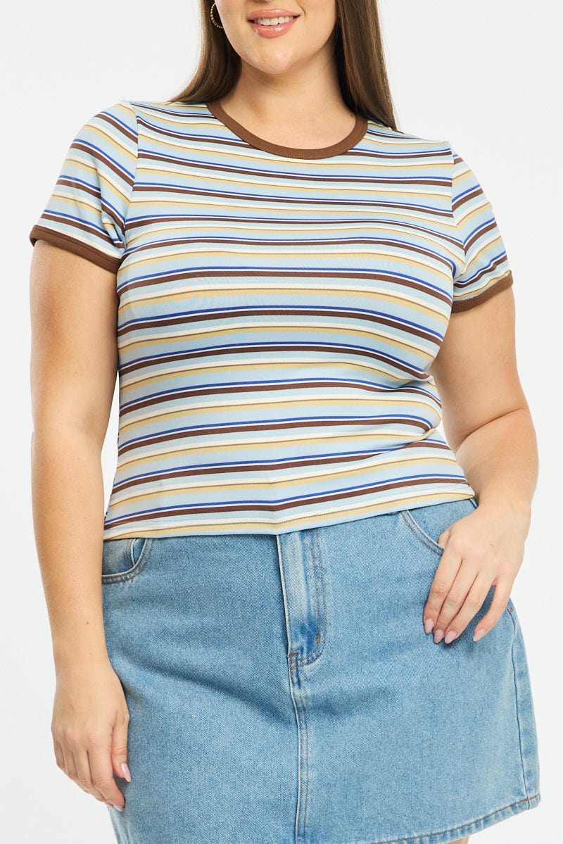 Blue Stripe Ringer Tee Short Sleeve for YouandAll Fashion