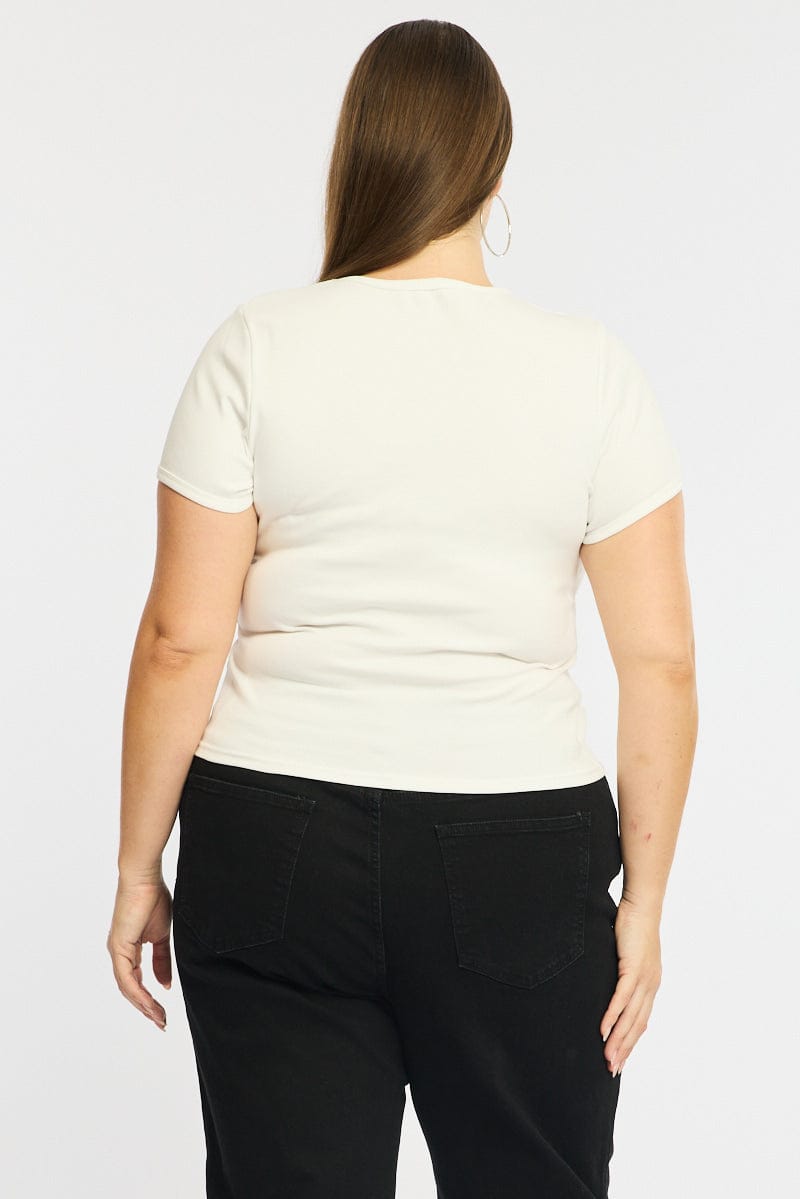 White Graphic Tee Short Sleeve Rhinestone for YouandAll Fashion