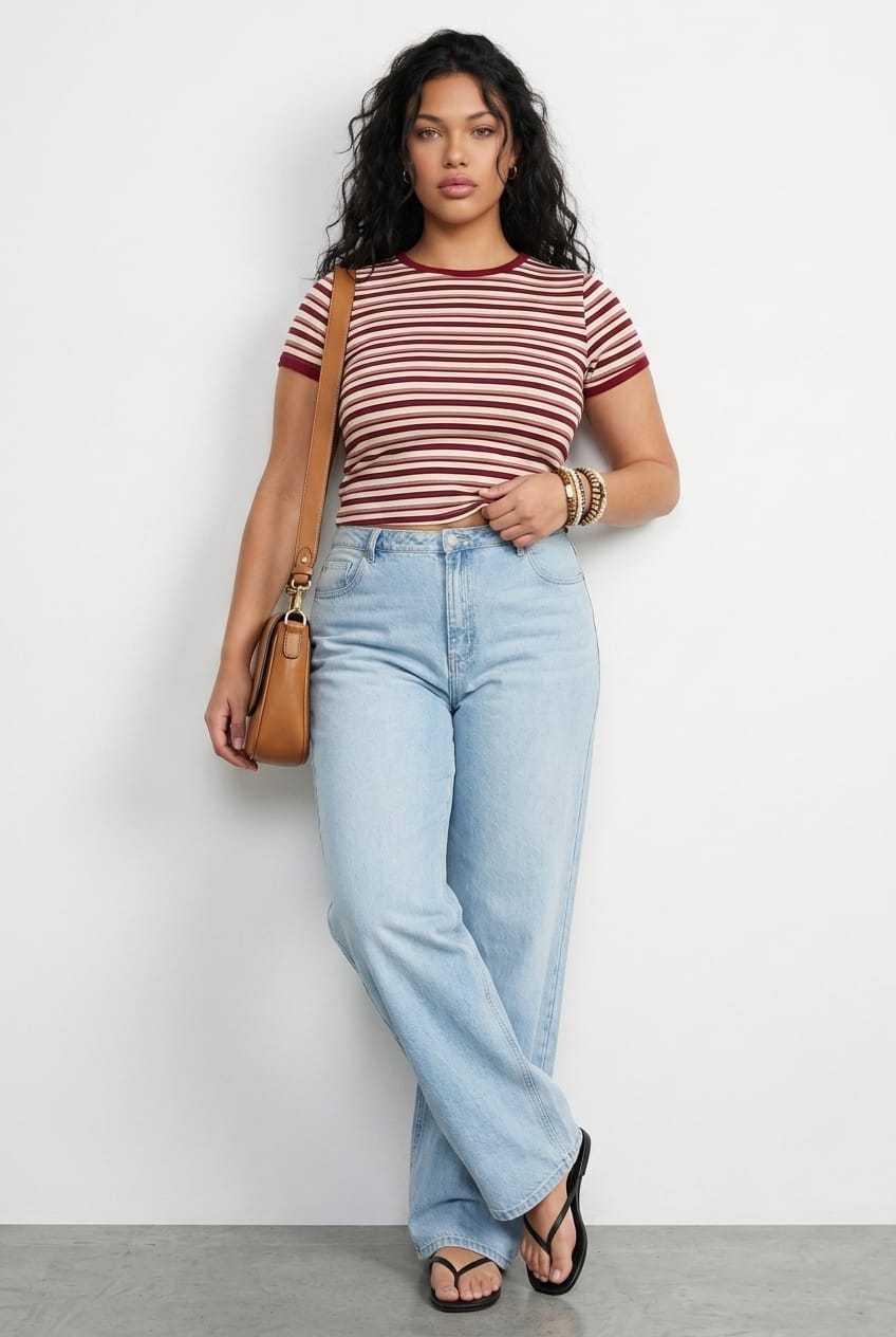 Red Stripe Baby Tee Short Sleeve for YouandAll Fashion