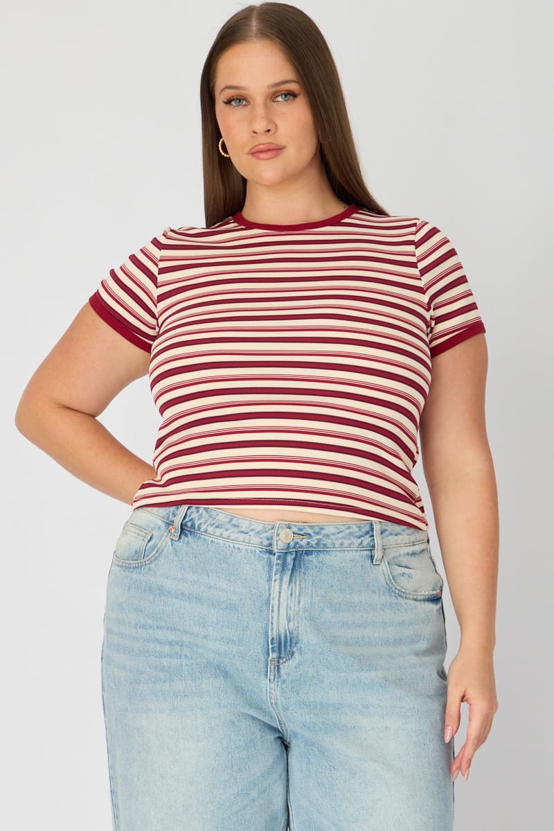 Red Stripe Baby Tee Short Sleeve for YouandAll Fashion