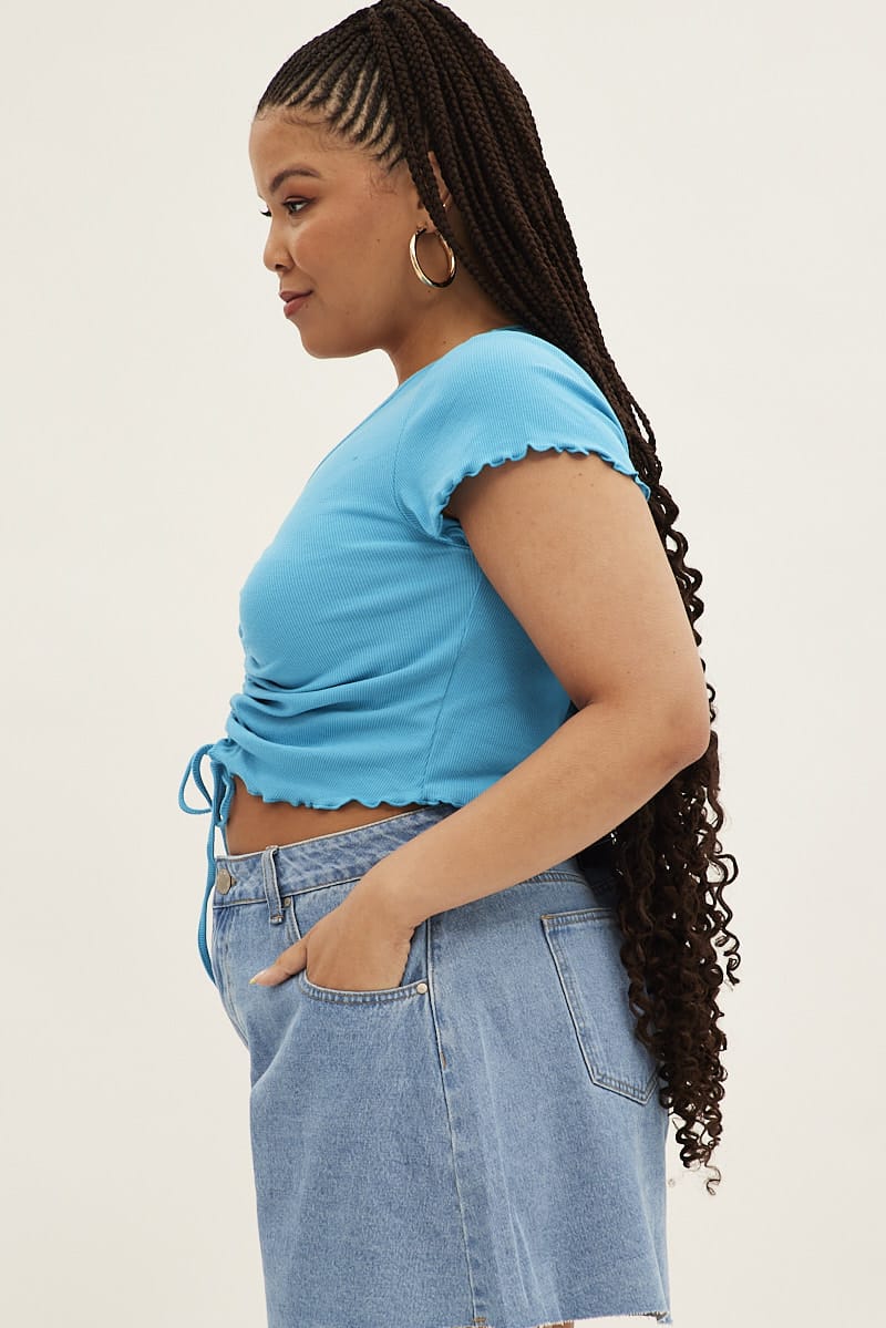 Blue Ruched Top Short Sleeve for YouandAll Fashion