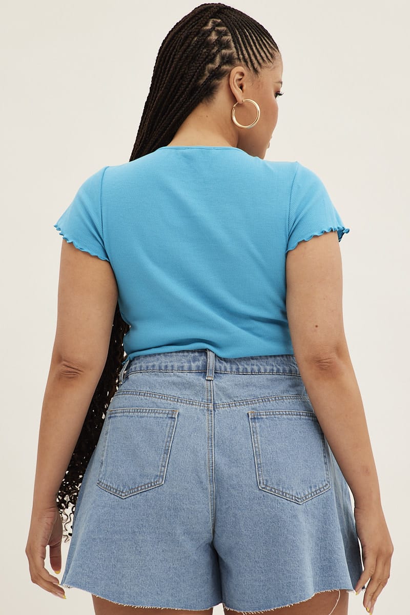 Blue Ruched Top Short Sleeve for YouandAll Fashion