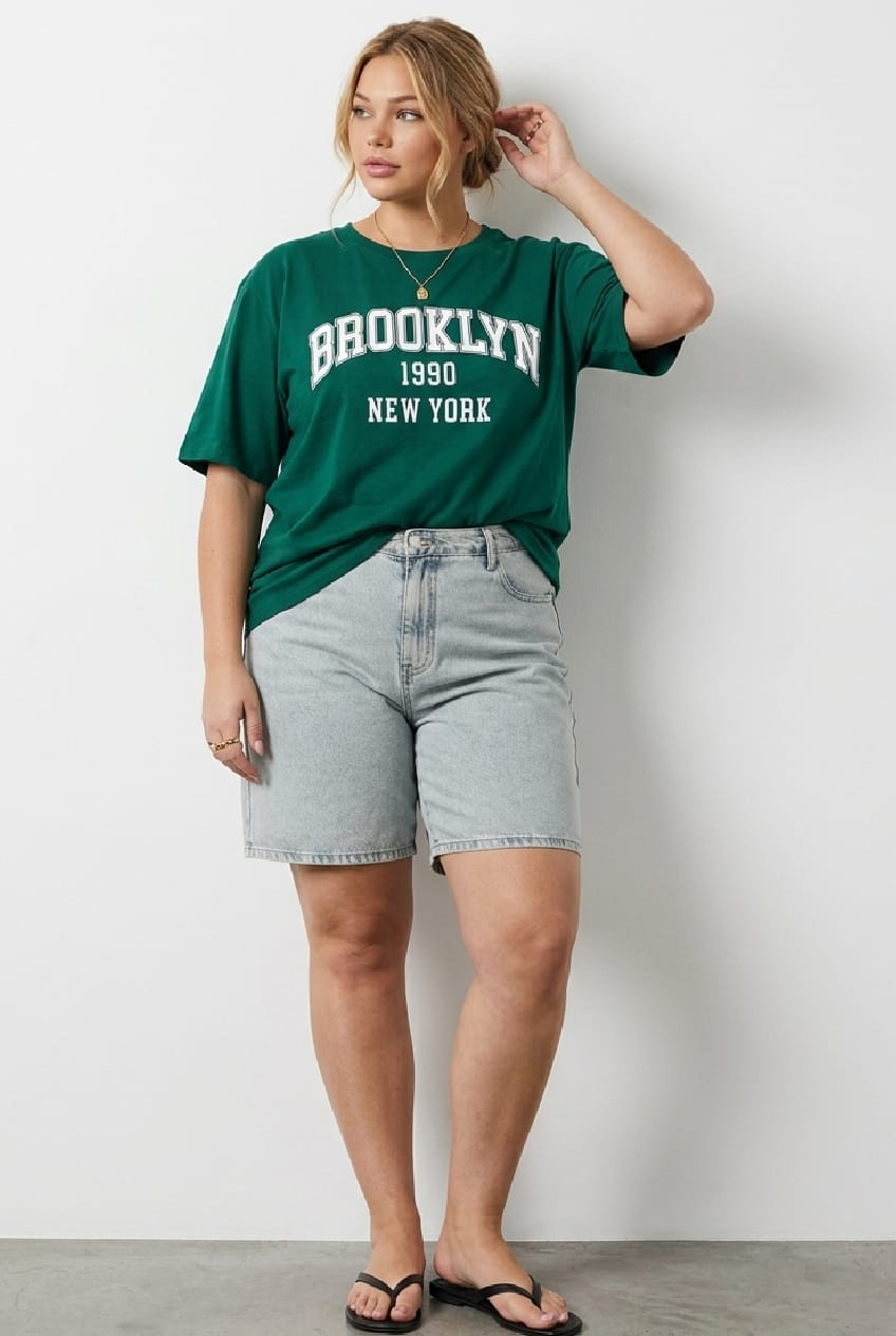 Green Graphic T-shirt Short Sleeve Crew Neck for YouandAll Fashion