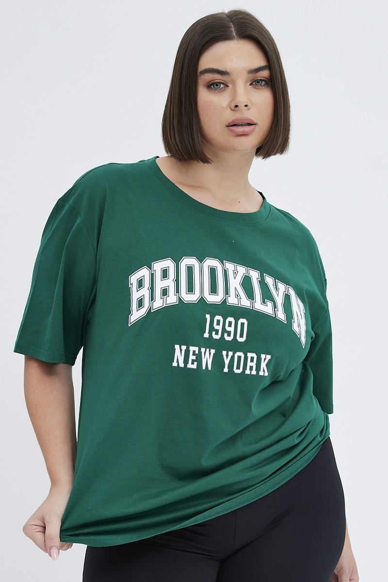 Green Graphic T-shirt Short Sleeve Crew Neck for YouandAll Fashion