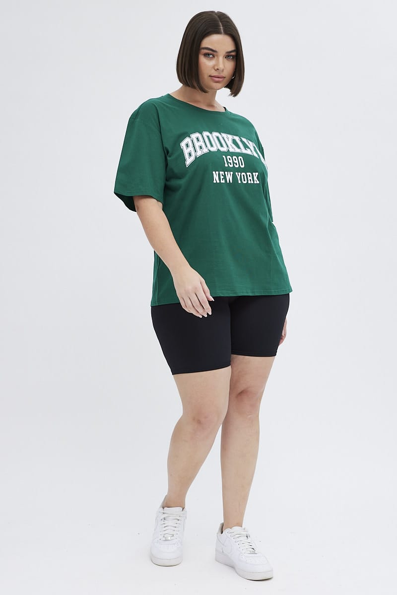 Green Graphic T-shirt Short Sleeve Crew Neck for YouandAll Fashion