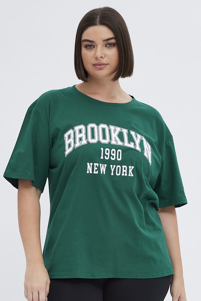 Green Graphic T-shirt Short Sleeve Crew Neck for YouandAll Fashion