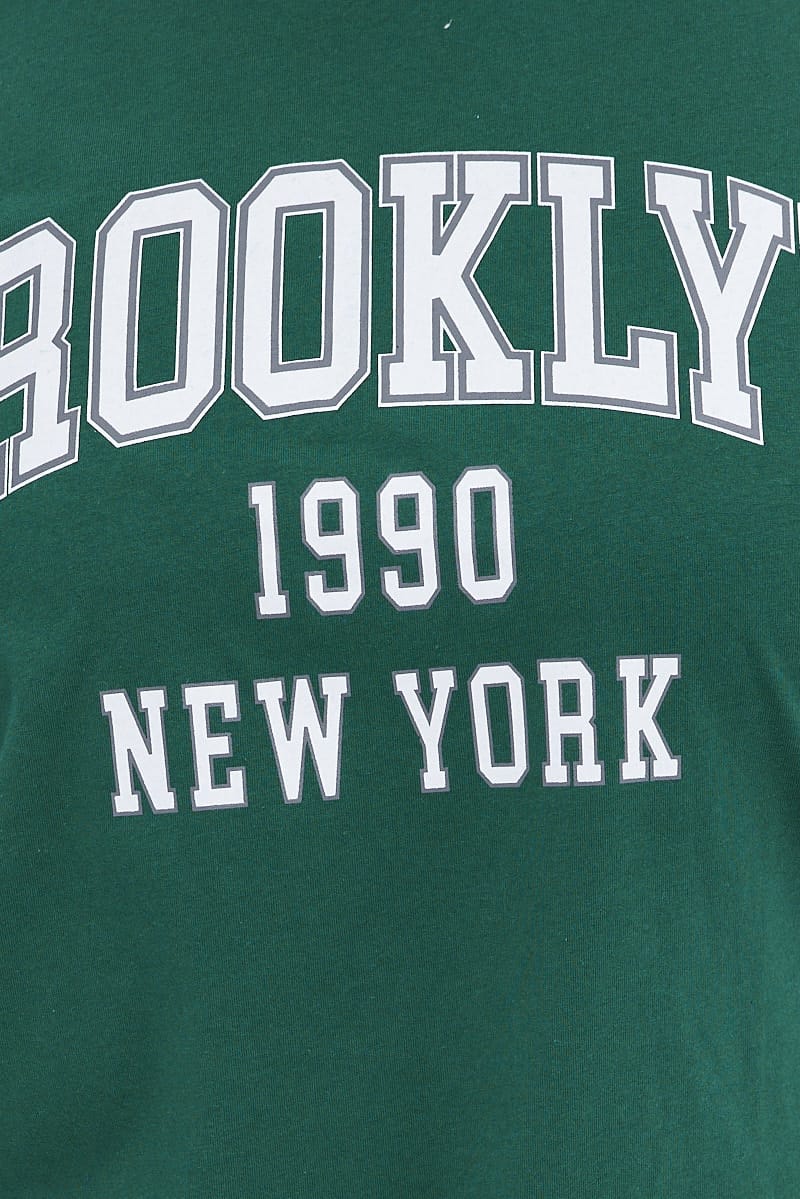 Green Graphic T-shirt Short Sleeve Crew Neck for YouandAll Fashion