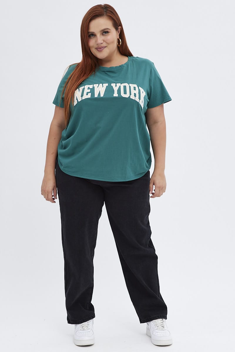 Green Graphic T-shirt Short Sleeve Crew Neck for YouandAll Fashion