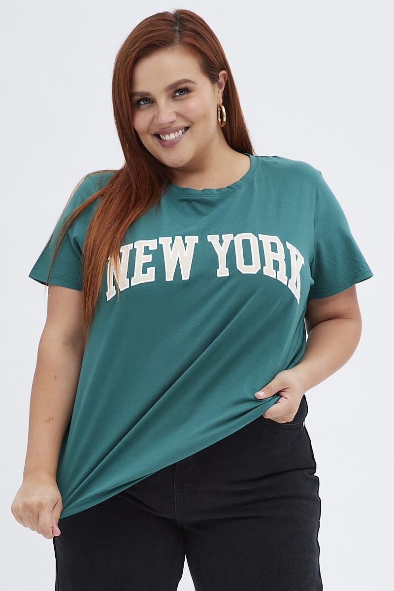Green Graphic T-shirt Short Sleeve Crew Neck for YouandAll Fashion