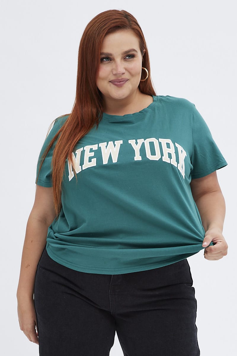 Green Graphic T-shirt Short Sleeve Crew Neck for YouandAll Fashion