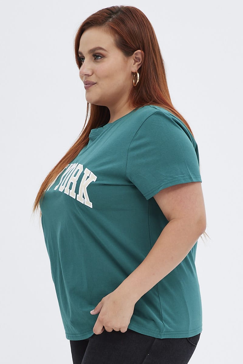 Green Graphic T-shirt Short Sleeve Crew Neck for YouandAll Fashion