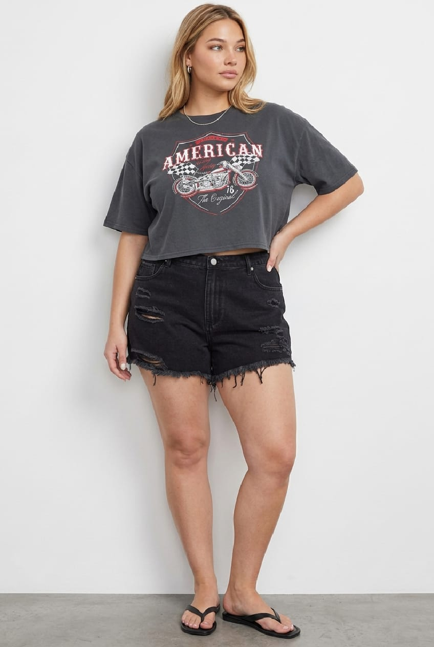 Black Graphic Crop T-shirt for YouandAll Fashion